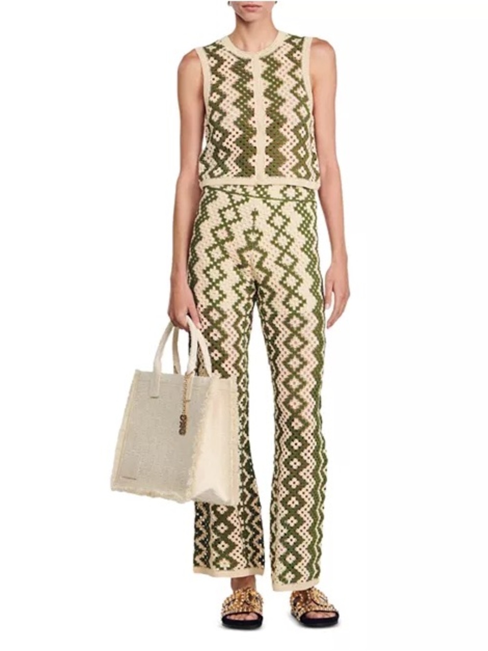 Sandro Crocheted Geometric Sweater Vest & Henrik Wide Leg Pants